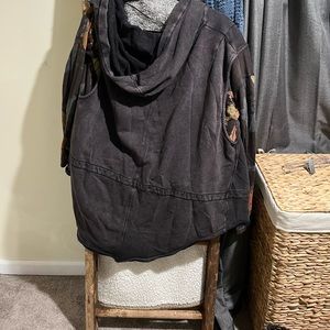 Free People Oversized Sun Washed Sweatshirt Jacket Hood Floral Sleeves size M